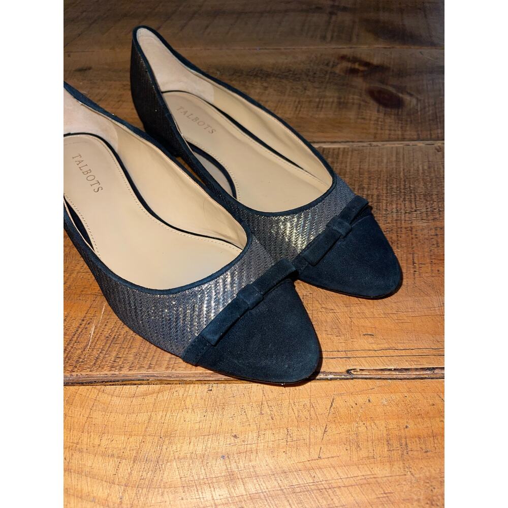 Womens Talbots Gold Metallic Black Trim Dressy Flats Bow Accent‎ Size 10 - Picture 3 of 9